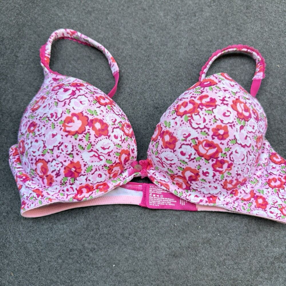 vtg victorias secret Bra 34c Pink Floral push up vintage wired 2010 A5